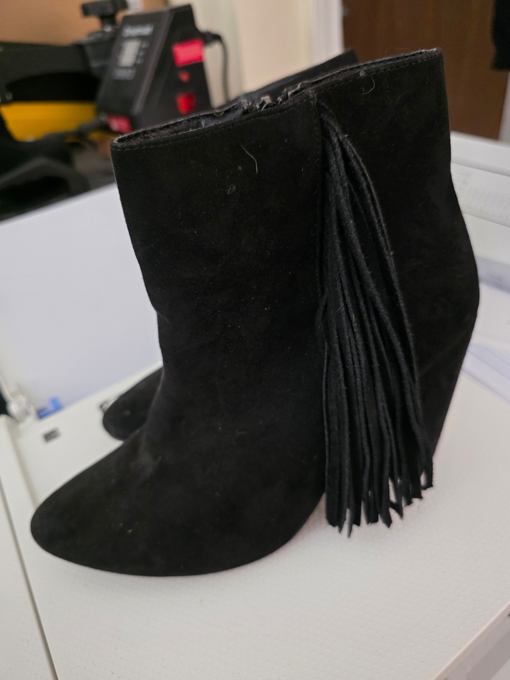 Women's Black Suede Fringe Ankle Boots - Classic Side Fringe